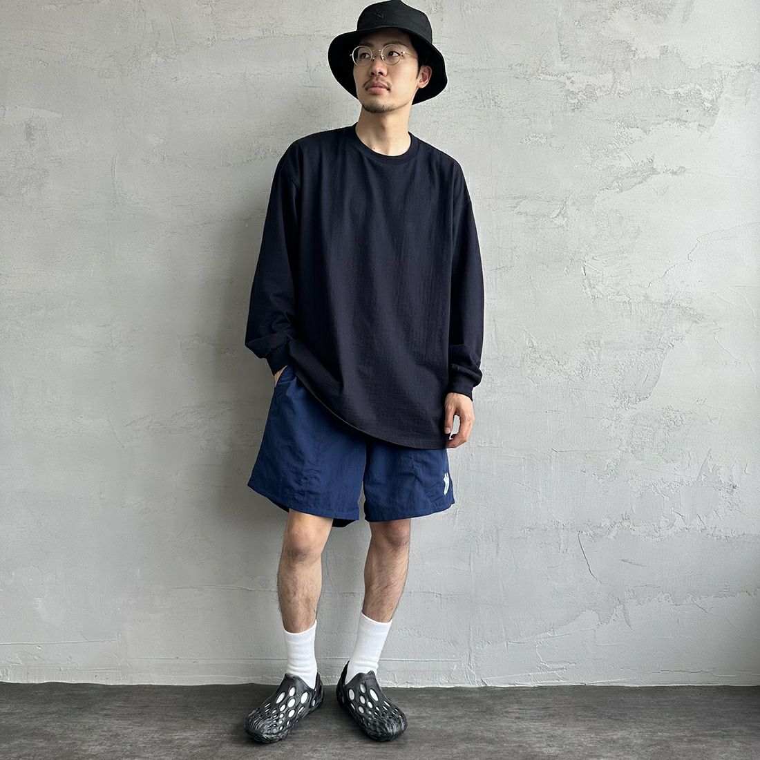 Fanatics [ファナティクス] 別注 クラシックショーツ NY [ML1223SS0004-JF] NY NAVY &&モデル身長：168cm 着用サイズ：XL&&