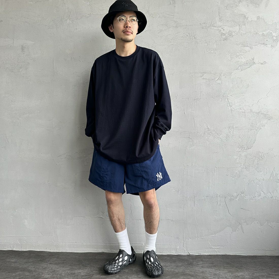 Fanatics [ファナティクス] 別注 クラシックショーツ NY [ML1223SS0004-JF] NY NAVY &&モデル身長：168cm 着用サイズ：XL&&