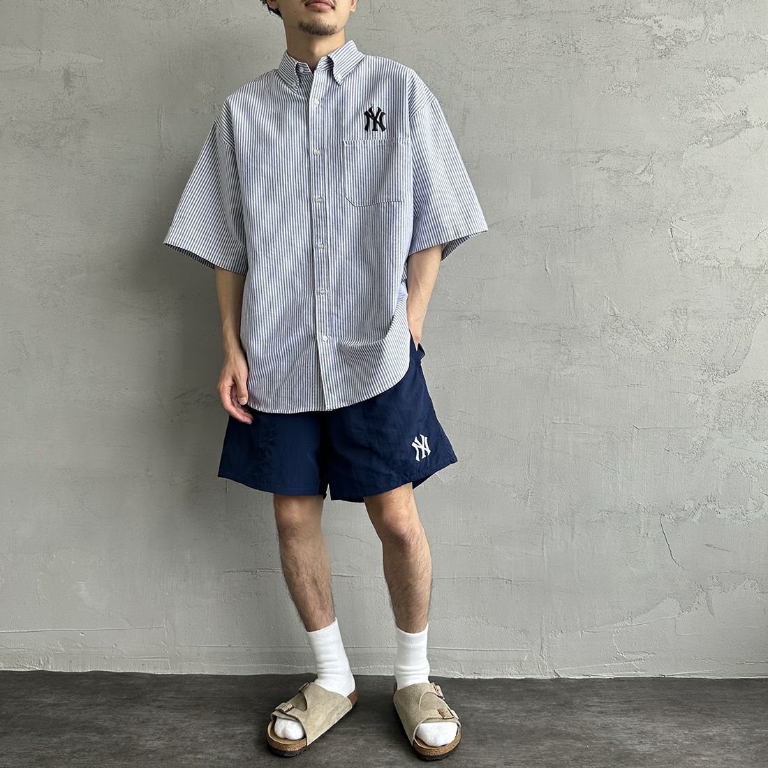 Fanatics [ファナティクス] 別注 クラシックショーツ NY [ML1223SS0004-JF] NY NAVY &&モデル身長：168cm 着用サイズ：XL&&