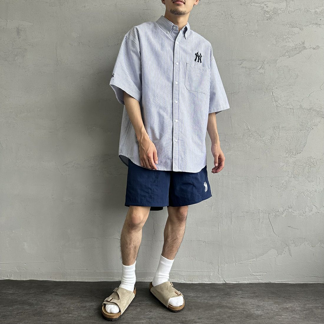 Fanatics [ファナティクス] 別注 クラシックショーツ NY [ML1223SS0004-JF] NY NAVY &&モデル身長：168cm 着用サイズ：XL&&