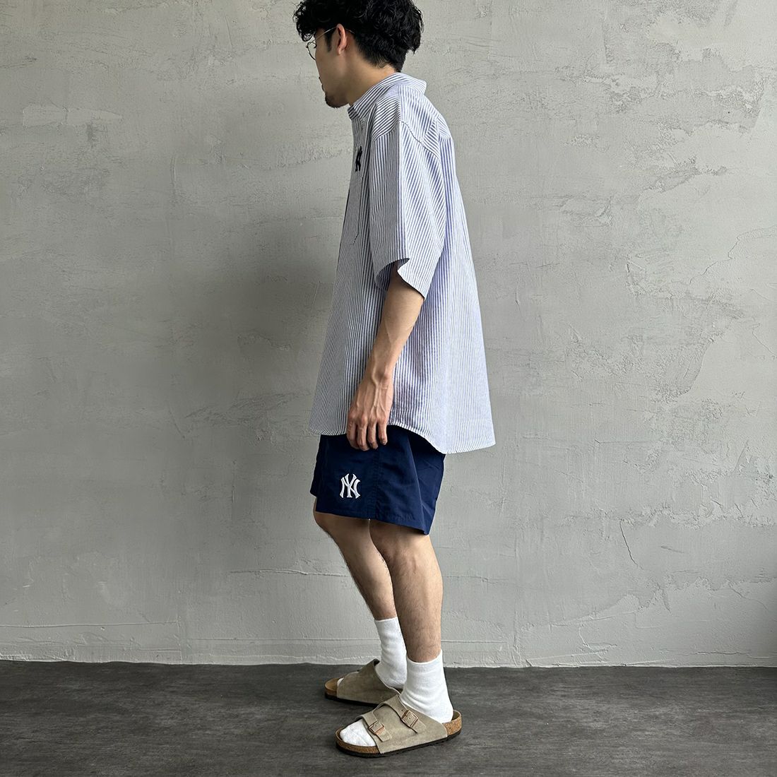 Fanatics [ファナティクス] 別注 クラシックショーツ NY [ML1223SS0004-JF] NY NAVY &&モデル身長：168cm 着用サイズ：XL&&