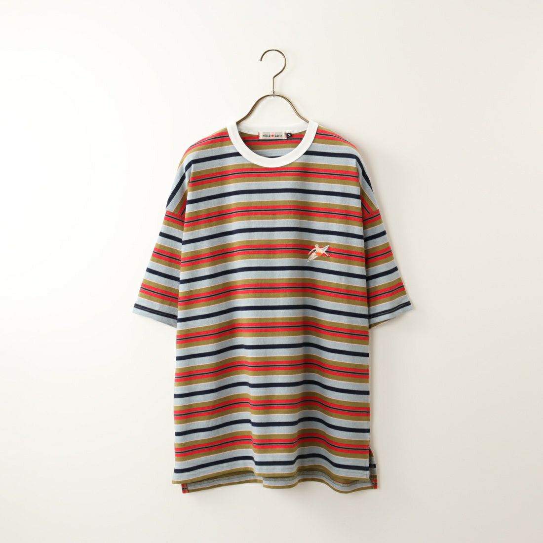 HELLO CALIF [ハローカリフ] ボーダー刺繍Tシャツ [632535] CAMEL