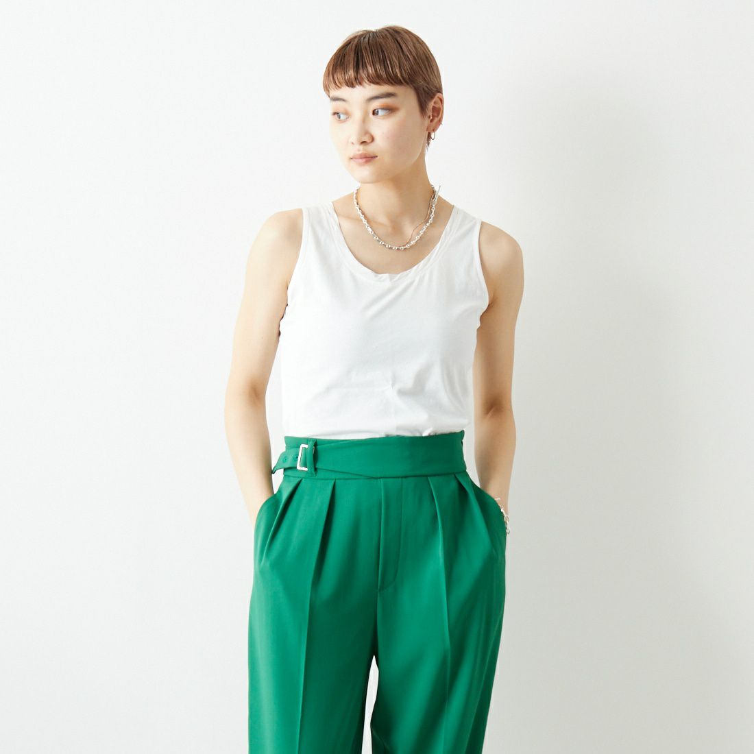 Jeans Factory Clothes [ジーンズファクトリークローズ] 衿布帛タンクトップインナー [133816] 01 ｵﾌﾎﾜｲﾄ &&モデル身長：160cm 着用サイズ：F&&
