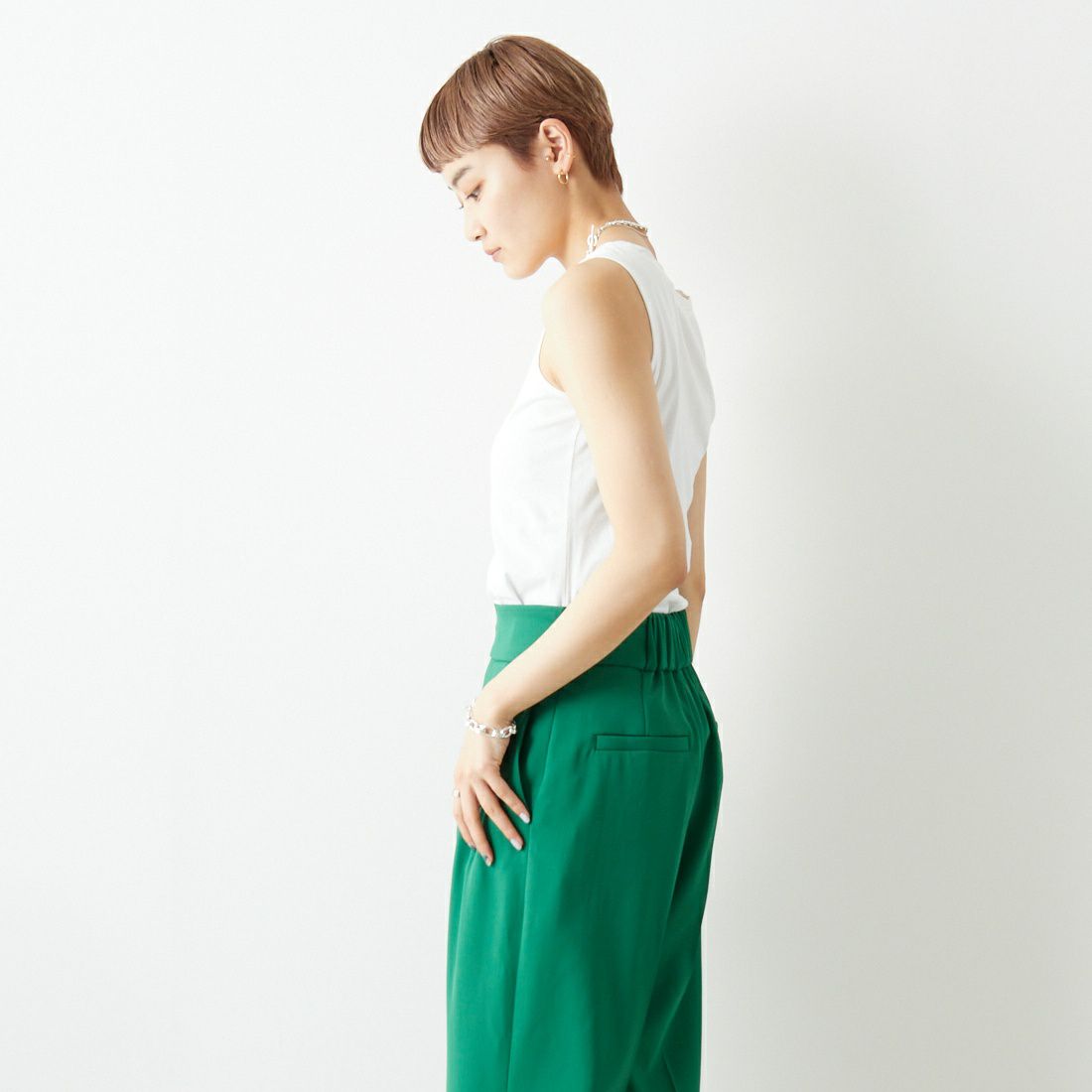 Jeans Factory Clothes [ジーンズファクトリークローズ] 衿布帛タンクトップインナー [133816] 01 ｵﾌﾎﾜｲﾄ &&モデル身長：160cm 着用サイズ：F&&