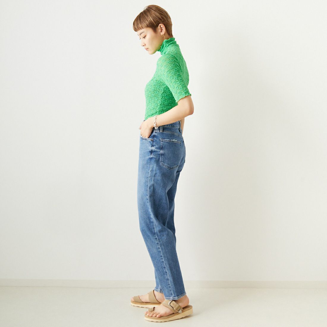 Jeans Factory Clothes [ジーンズファクトリークローズ] シャーリングフラワーハイネックブラウス [218055] 60 ｸﾞﾘｰﾝ &&モデル身長：160cm 着用サイズ：F&&