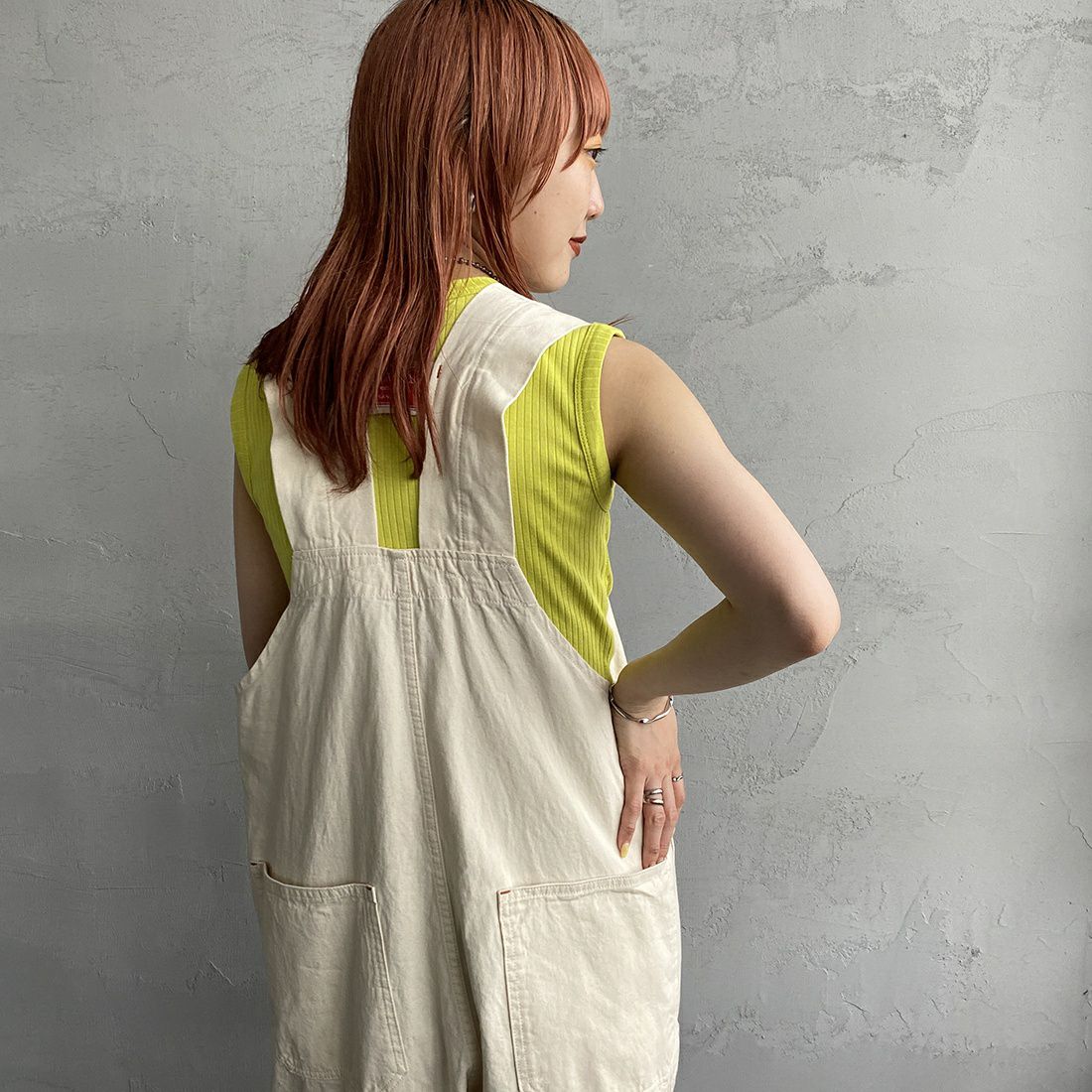 Noir Fabrik [ヌワールファブリック] ノースリーブ リブカットソー [JFS-C053] 54 LIME &&モデル身長：156cm 着用サイズ：F&&