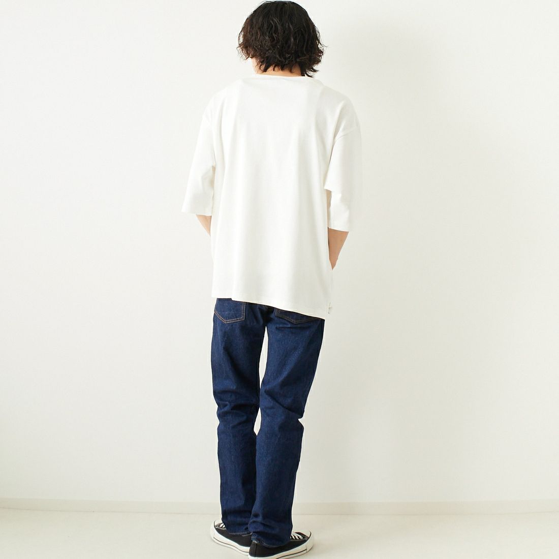 Jeans Factory Clothes [ジーンズファクトリークローズ] ヘビー米綿天竺ビックバスクシャツ [JFC-232-006] WHITE &&モデル身長：182cm 着用サイズ：L&&