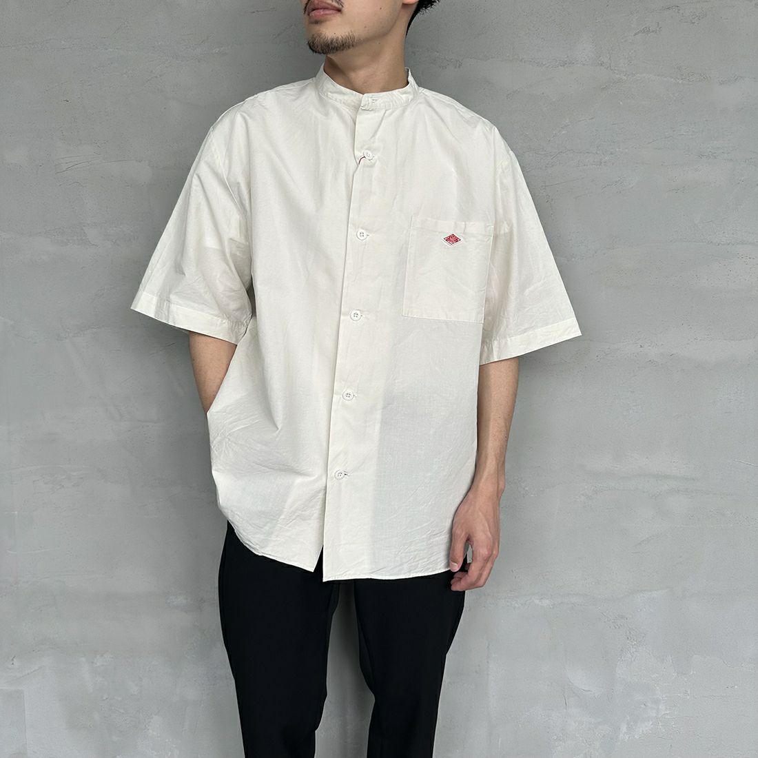 DANTON [ダントン] コットンリネン バンドカラーシャツ [JD-3788SCL] IVORY &&モデル身長：168cm 着用サイズ：38&&