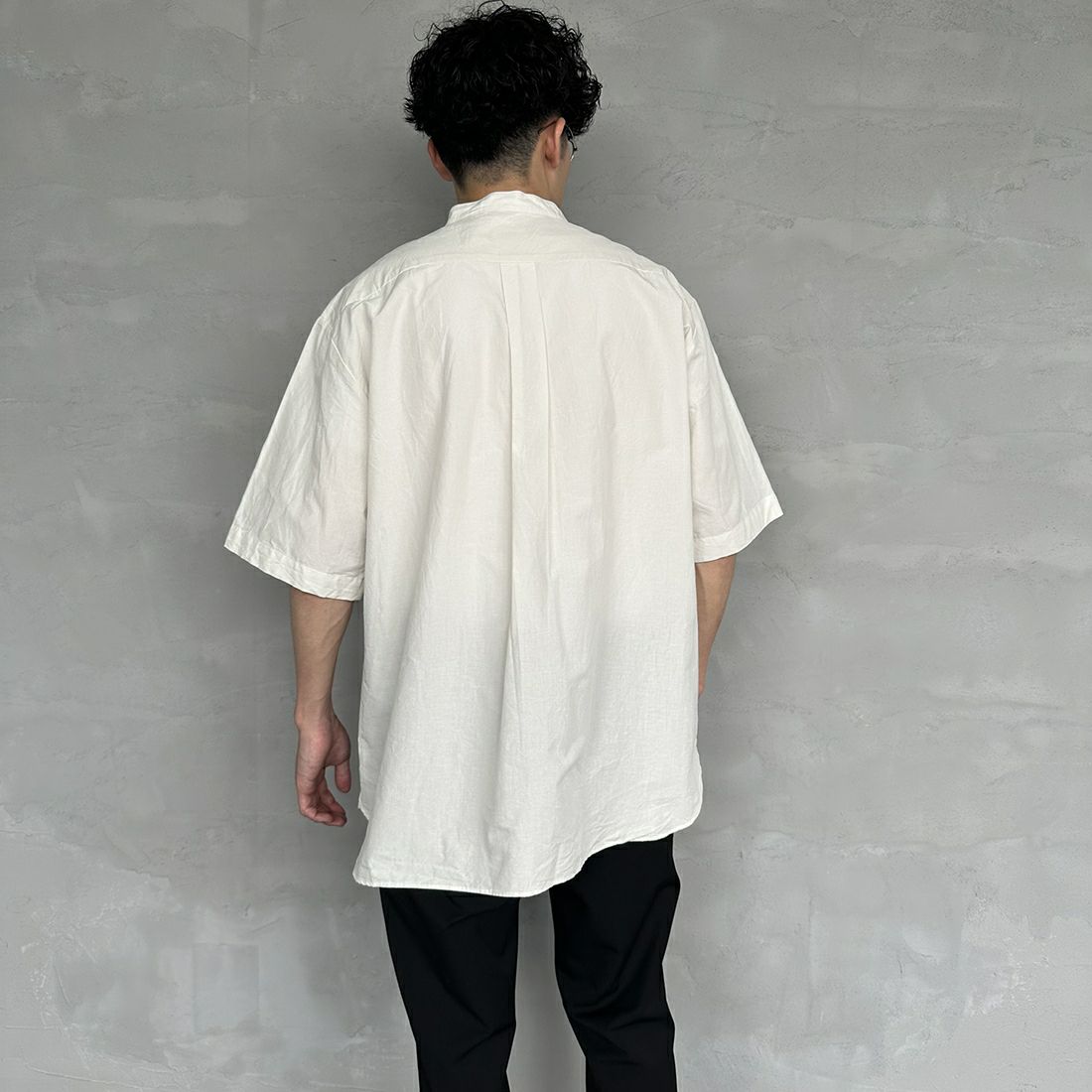 DANTON [ダントン] コットンリネン バンドカラーシャツ [JD-3788SCL] IVORY &&モデル身長：168cm 着用サイズ：38&&