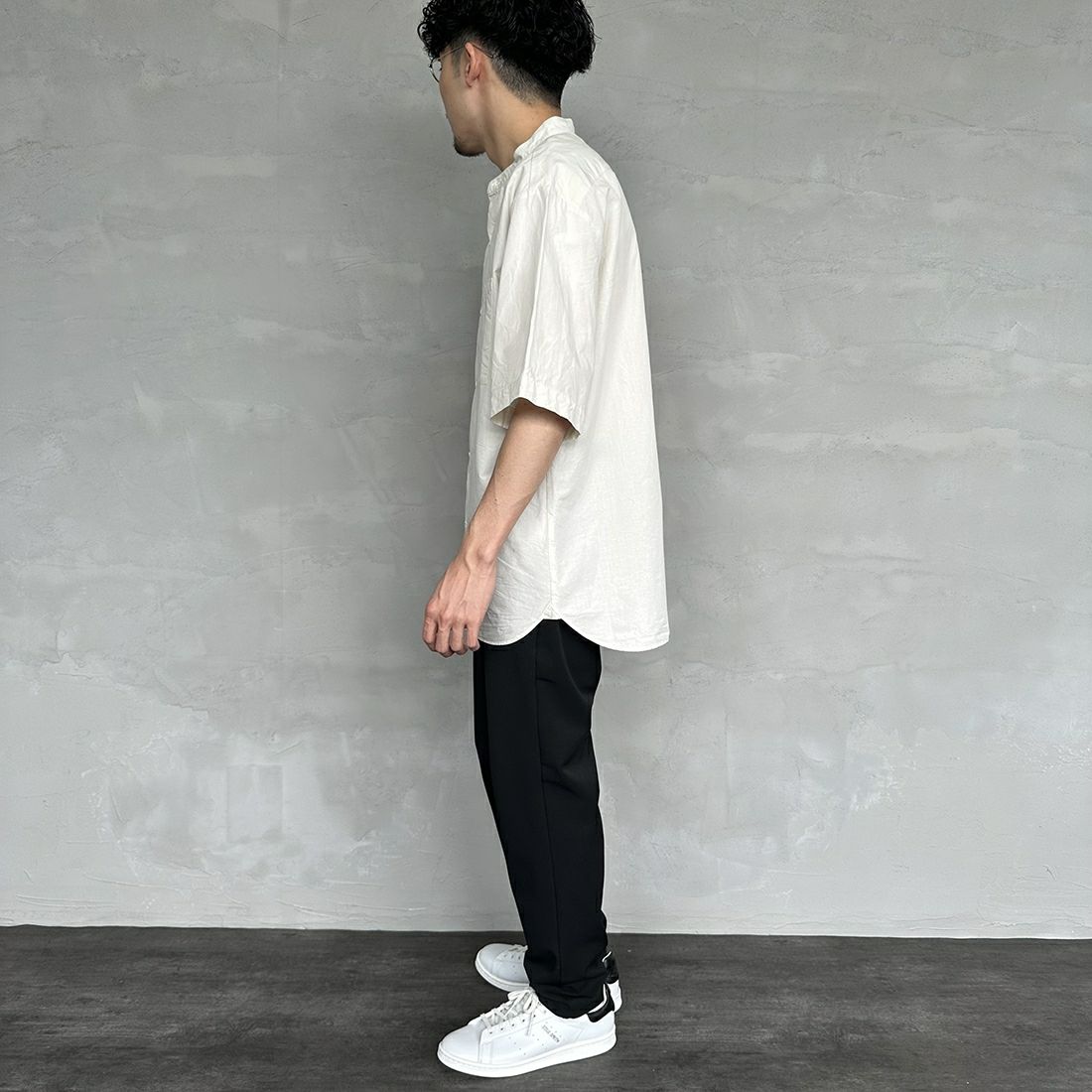 DANTON [ダントン] コットンリネン バンドカラーシャツ [JD-3788SCL] IVORY &&モデル身長：168cm 着用サイズ：40&&