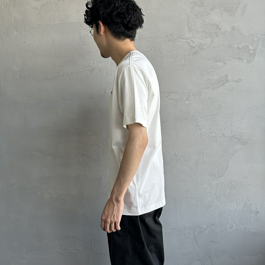 THE FOX [ザフォックス] 別注 ワンポイントロゴ ショートスリーブTシャツ [PN23S016-JF] WHITE &&モデル身長：168cm 着用サイズ：XL&&