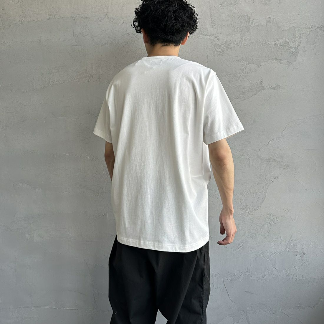 THE FOX [ザフォックス] 別注 ワンポイントロゴ ショートスリーブTシャツ [PN23S016-JF] WHITE &&モデル身長：168cm 着用サイズ：XL&&