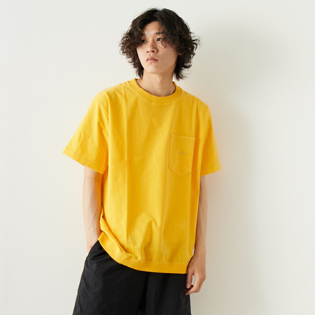 THE NORTH FACE PURPLE LABEL [ザ ノースフェイス パープルレーベル] ハイバルギーポケットTシャツ [NT3323N] MS MUSTARD &&モデル身長：182cm 着用サイズ：L&&