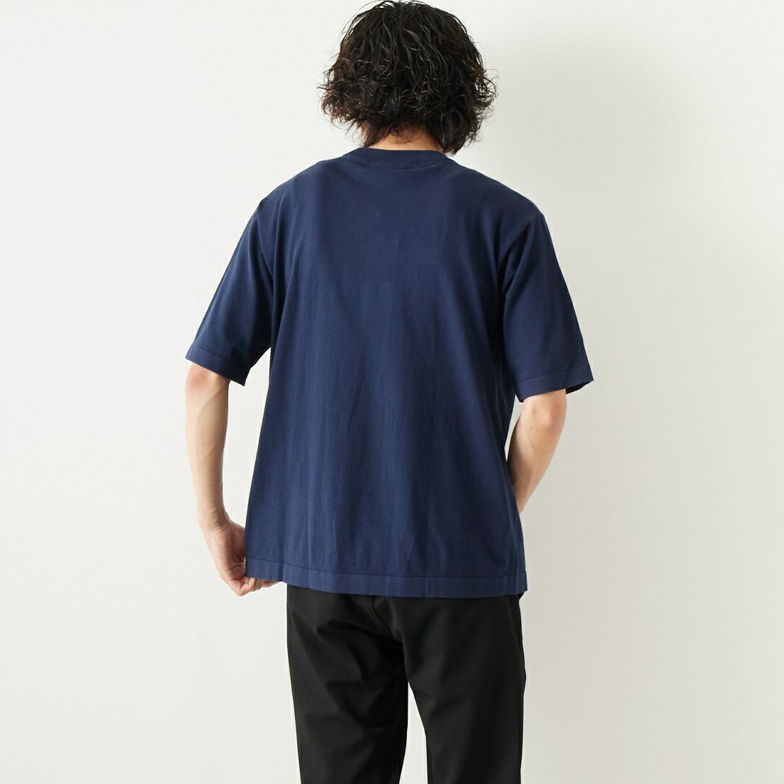 LACOSTE [ラコステ] リラックスフィットニットTシャツ [TH089] 166 NAVY B &&モデル身長：182cm 着用サイズ：L&&