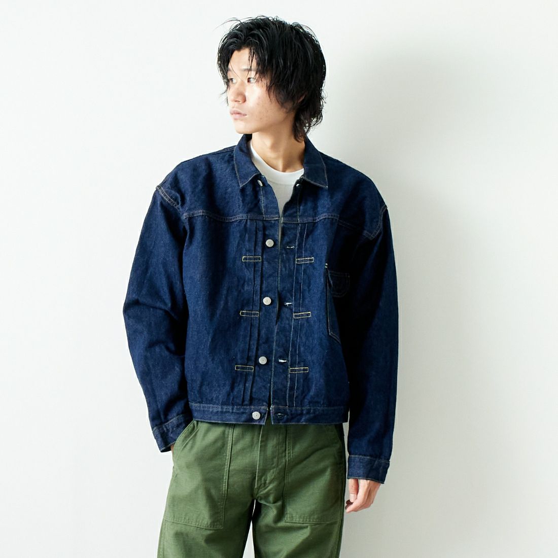 orSlow [オアスロウ] TYPE1 ヴィンテージウォッシュデニムジャケット [03-6011] 81 ONEWASH &&モデル身長：182cm 着用サイズ：5&&