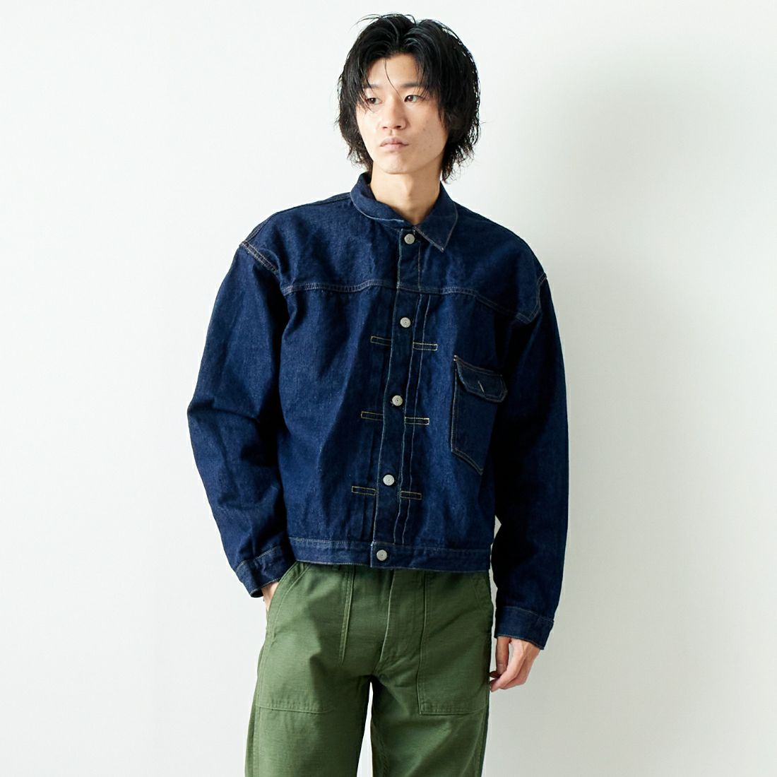 orSlow [オアスロウ] TYPE1 ヴィンテージウォッシュデニムジャケット [03-6011] 81 ONEWASH &&モデル身長：182cm 着用サイズ：5&&