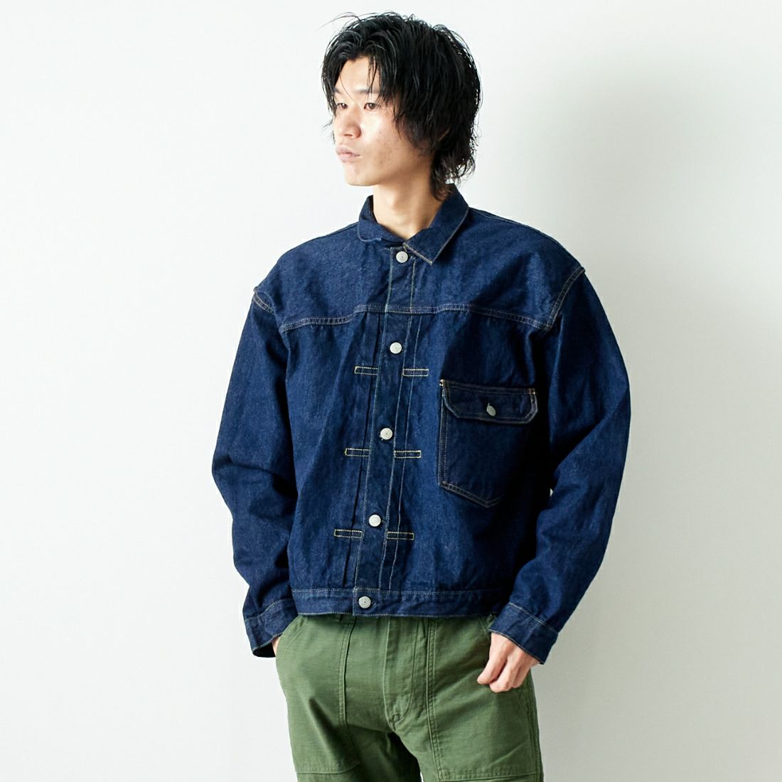 orSlow [オアスロウ] TYPE1 ヴィンテージウォッシュデニムジャケット [03-6011] 81 ONEWASH &&モデル身長：182cm 着用サイズ：5&&