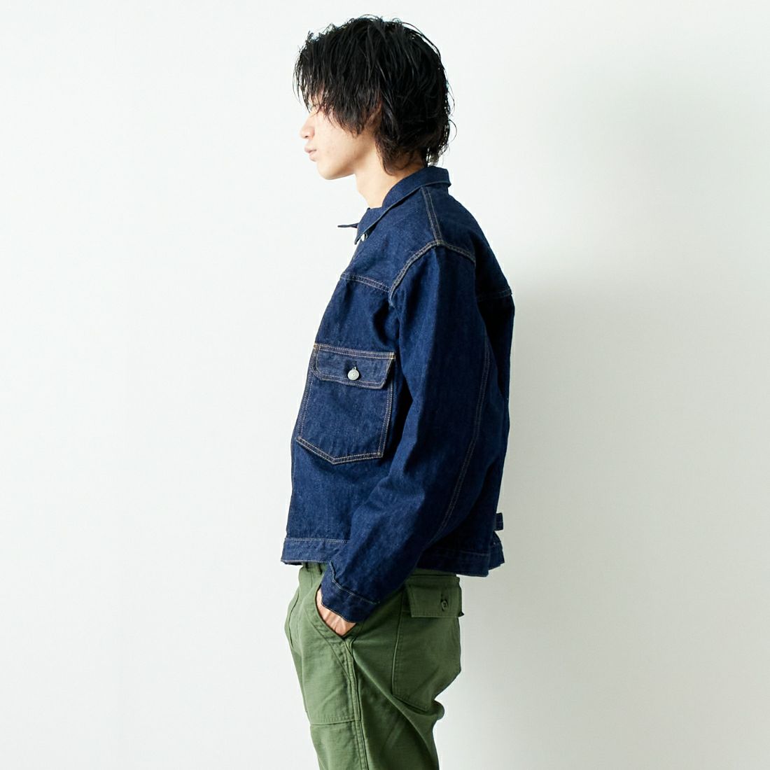 orSlow [オアスロウ] TYPE1 ヴィンテージウォッシュデニムジャケット [03-6011] 81 ONEWASH &&モデル身長：182cm 着用サイズ：5&&