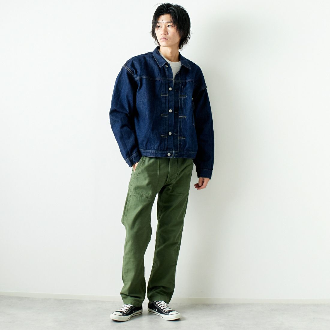 orSlow [オアスロウ] TYPE1 ヴィンテージウォッシュデニムジャケット [03-6011] 81 ONEWASH &&モデル身長：182cm 着用サイズ：5&&