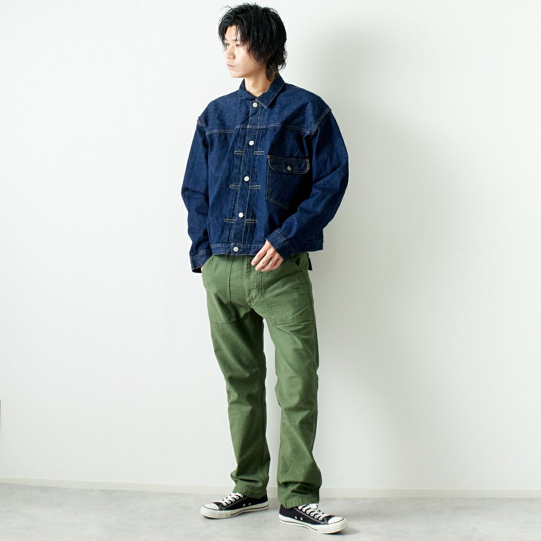 orSlow [オアスロウ] TYPE1 ヴィンテージウォッシュデニムジャケット [03-6011] 81 ONEWASH &&モデル身長：182cm 着用サイズ：5&&