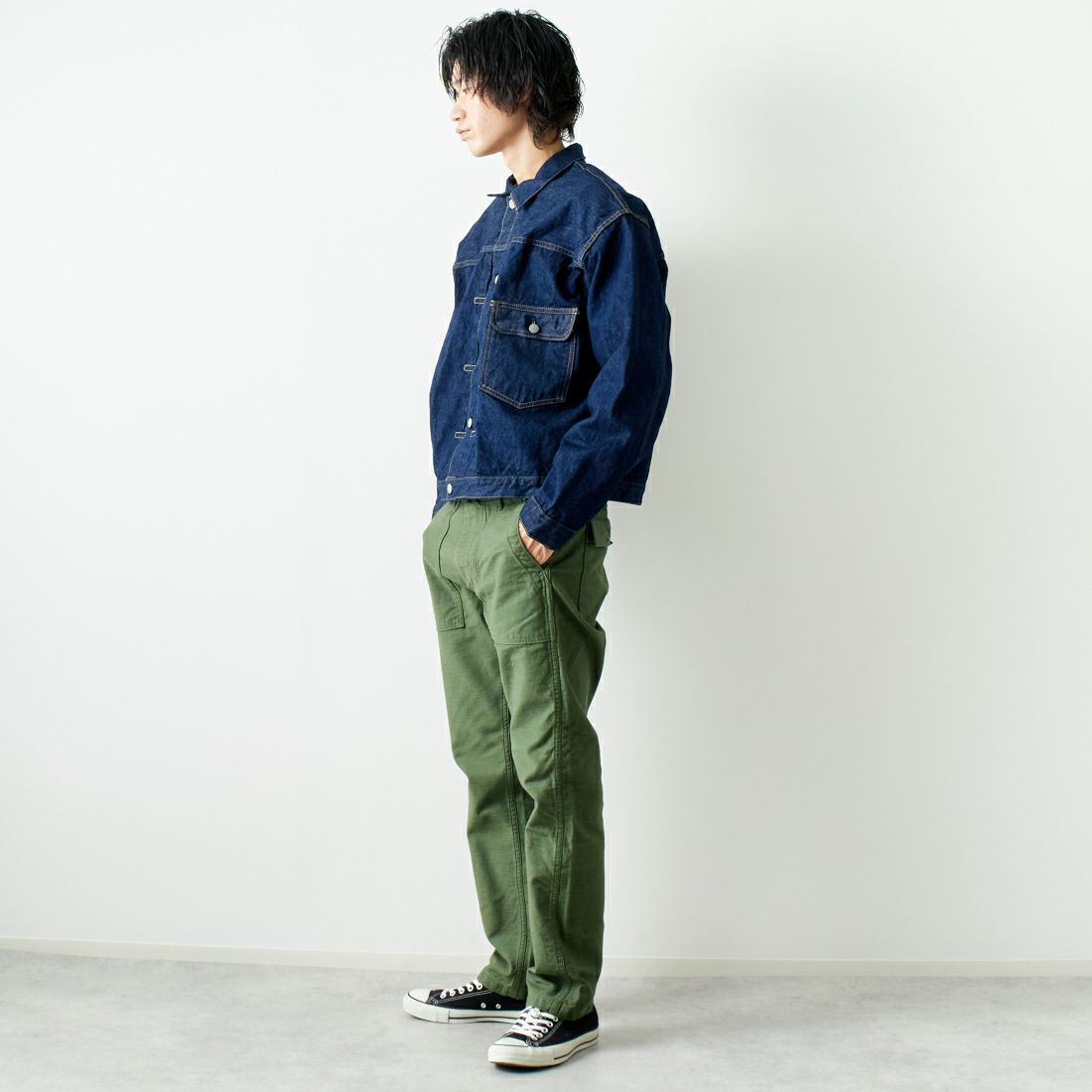 orSlow [オアスロウ] TYPE1 ヴィンテージウォッシュデニムジャケット [03-6011] 81 ONEWASH &&モデル身長：182cm 着用サイズ：5&&