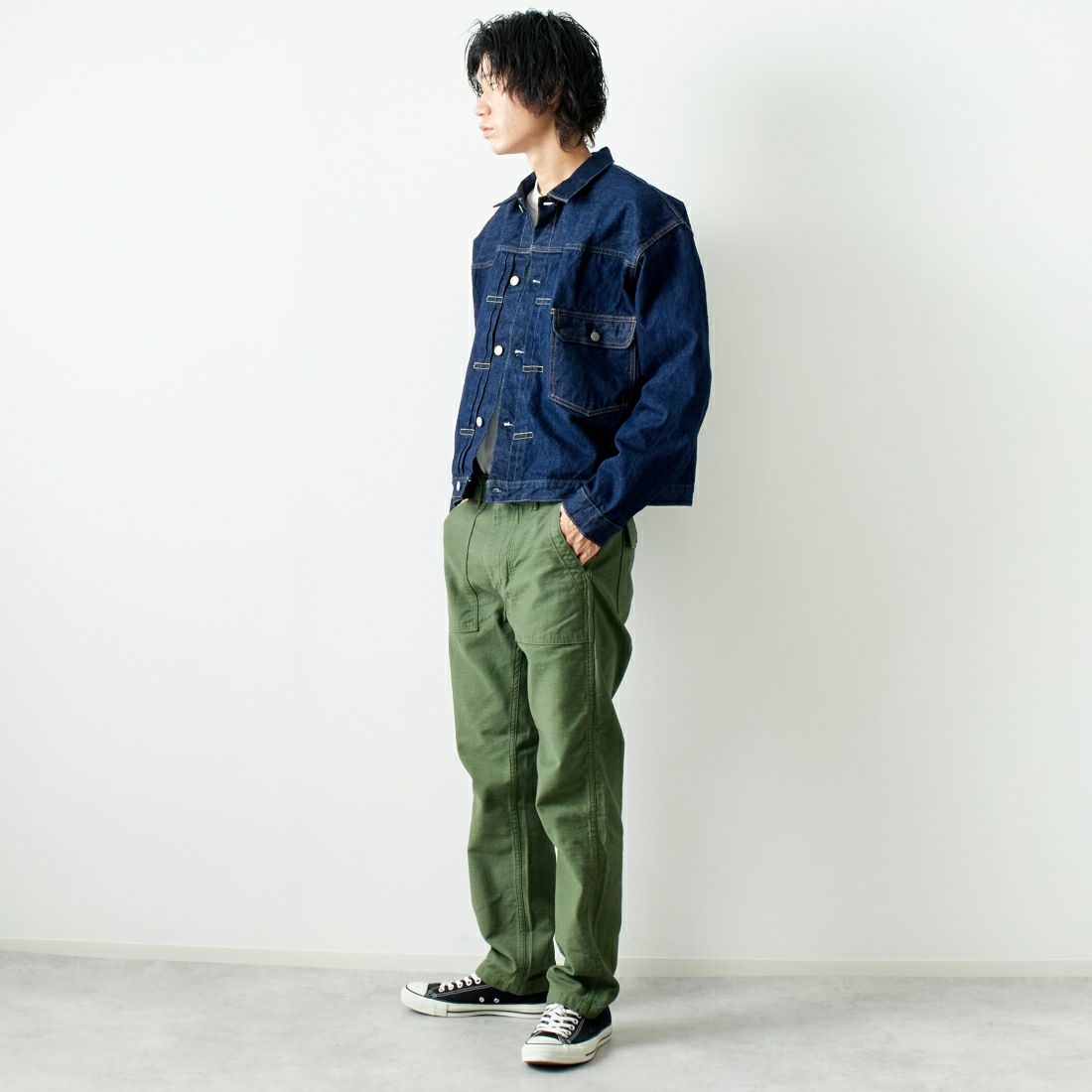 orSlow [オアスロウ] TYPE1 ヴィンテージウォッシュデニムジャケット [03-6011] 81 ONEWASH &&モデル身長：182cm 着用サイズ：5&&