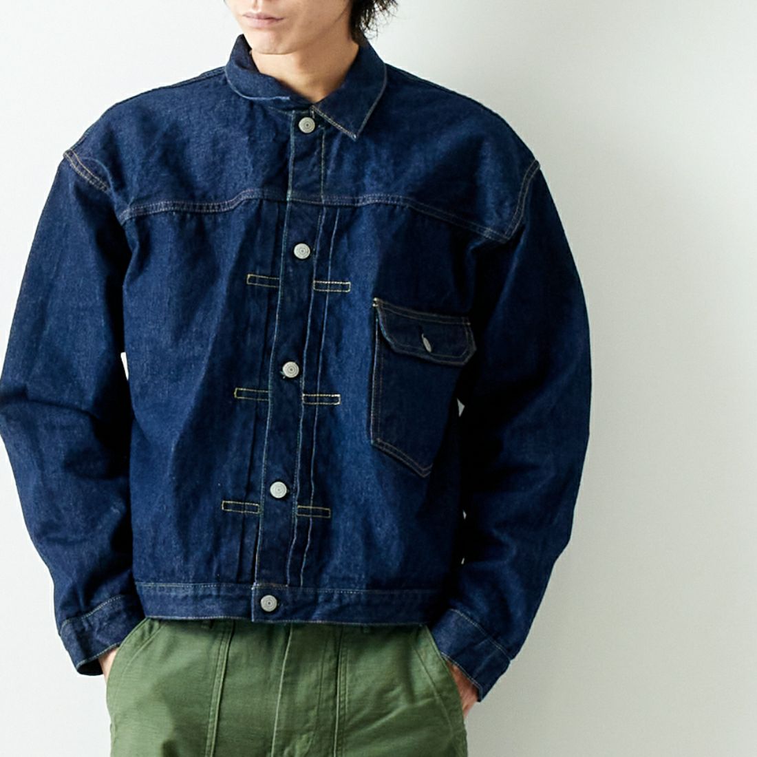 orSlow [オアスロウ] TYPE1 ヴィンテージウォッシュデニムジャケット [03-6011] 81 ONEWASH &&モデル身長：182cm 着用サイズ：5&&