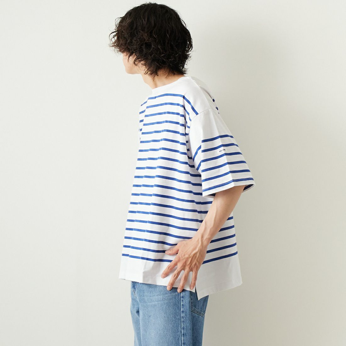 MONT KEMMEL [モンケメル] ショートスリーブバスクシャツ [MKL-000-231014] WHT/BLUE &&モデル身長：182cm 着用サイズ：42&&
