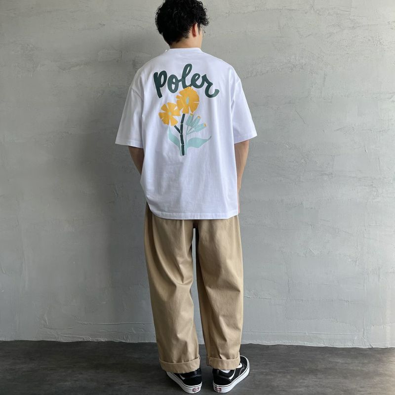 POLeR [ポーラー] 別注 POPPY バックプリントTシャツ [231MCV4002-JF] WHITE &&モデル身長：168cm 着用サイズ：L&&