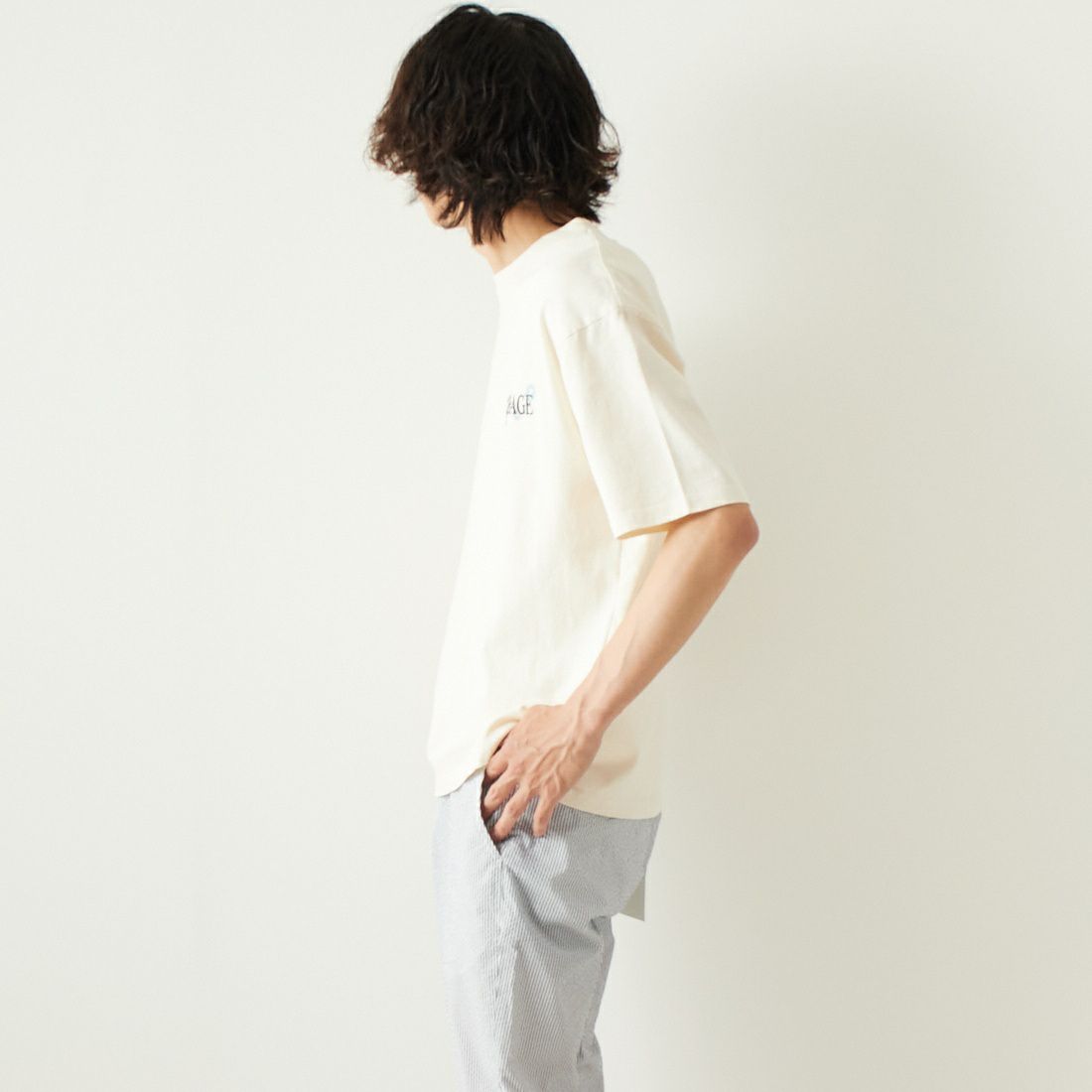 Jeans Factory Clothes [ジーンズファクトリークローズ] DISCOプリントTシャツ [2322-420IN-B] OFF WHITE &&モデル身長：182cm 着用サイズ：L&&