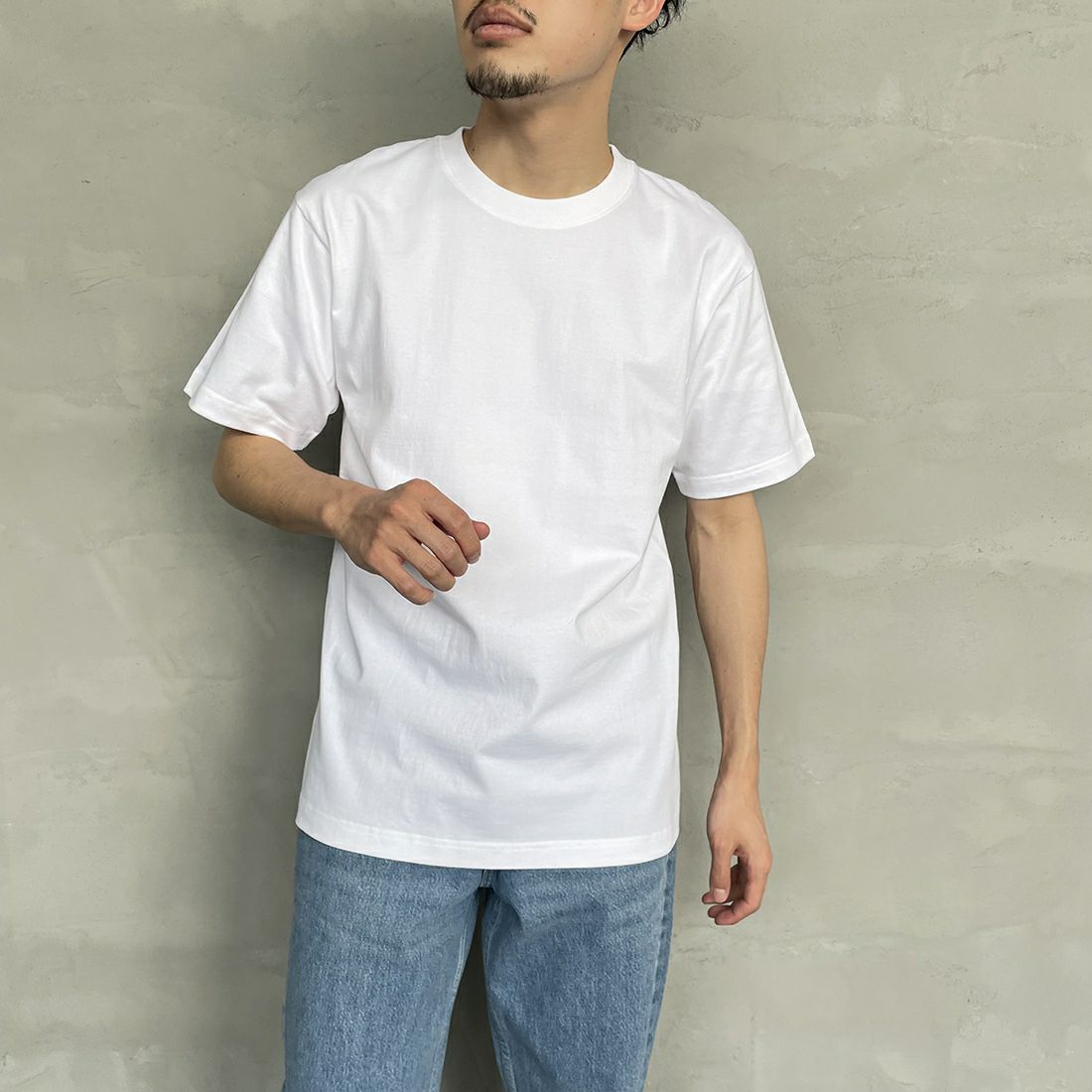 Hanes [ヘインズ] BEEFY ショートスリーブTシャツ [H5180] 010 ﾎﾜｲﾄ &&モデル身長：168cm 着用サイズ：L&&