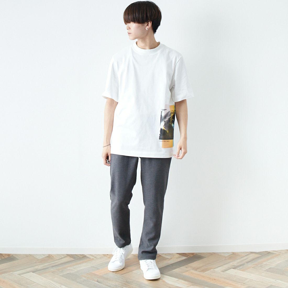 Calvin Klein Jeans [カルバンクライン ジーンズ] マルチレイヤード フォトプリントTシャツ [J30J323521] YAF &&モデル身長：169cm 着用サイズ：M&&