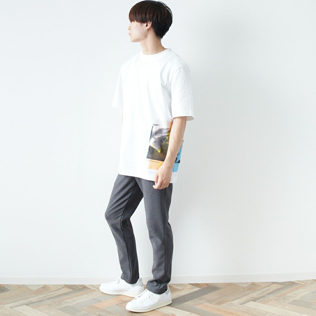 Calvin Klein Jeans [カルバンクライン ジーンズ] マルチレイヤード フォトプリントTシャツ [J30J323521] YAF &&モデル身長：169cm 着用サイズ：M&&