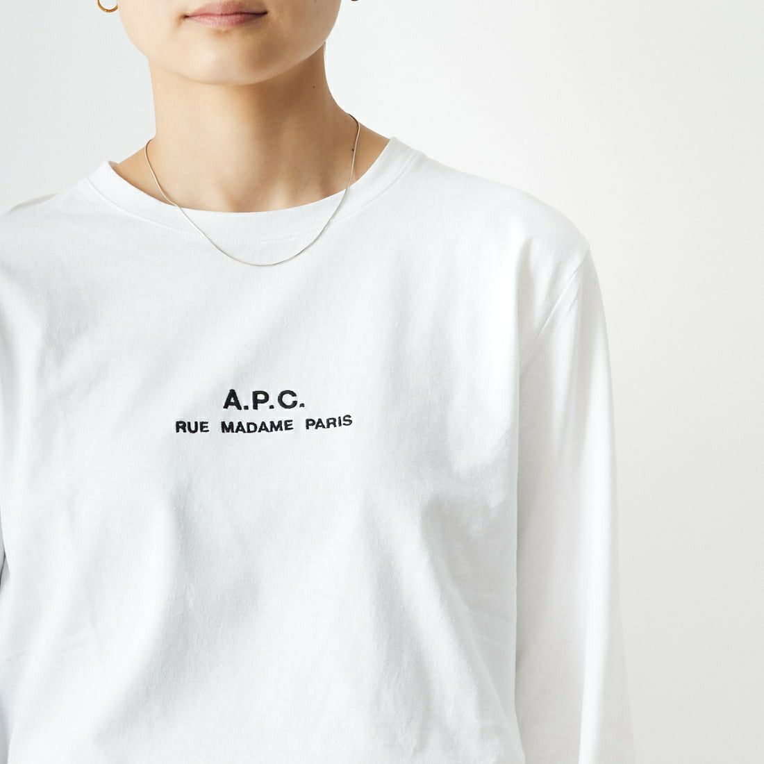 A.P.C. [アー・ペー・セー] ロゴ刺繍 ロングスリーブTシャツ [PETITE-RUE-MADAME-H] 90 BLANC