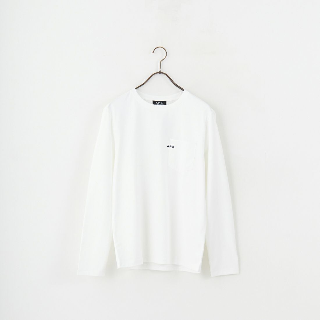 A.P.C. [アー・ペー・セー] ロゴ刺繍 長袖ポケットTシャツ [POCKET-EMB-T] 90 BLANC