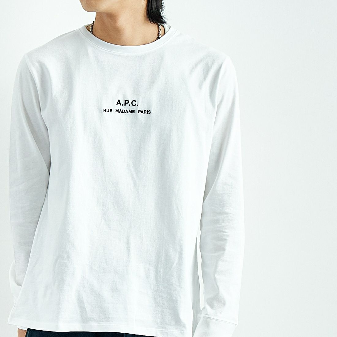 A.P.C. [アー・ペー・セー] ロゴ刺繍 ロングスリーブTシャツ [PETITE-RUE-MADAME-H] 90 BLANC