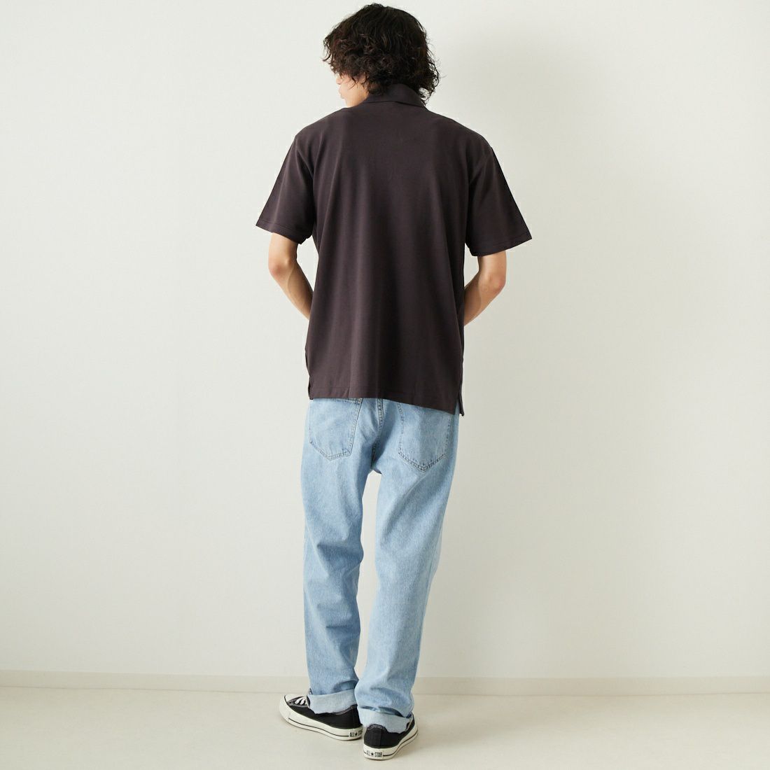 WAREHOUSE [ウエアハウス] Yusuke Hanai×WAREHOUSE&CO. 鹿の子ポロシャツ [4090] ﾌﾞﾗｯｸ &&モデル身長：182cm 着用サイズ：XL&&