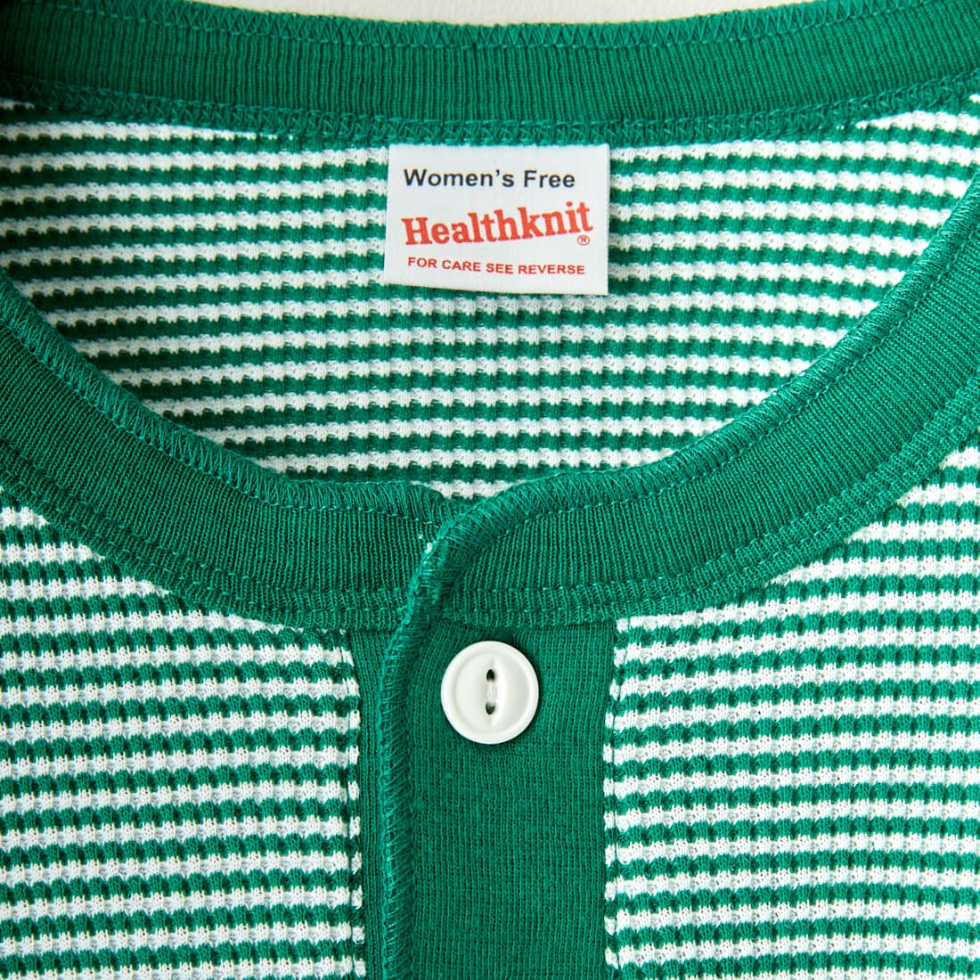 Health knit [ヘルスニット] 別注 ヘンリーネック ワッフルボーダーカットソー [HR2302L005IN-JF] GRN/OFF