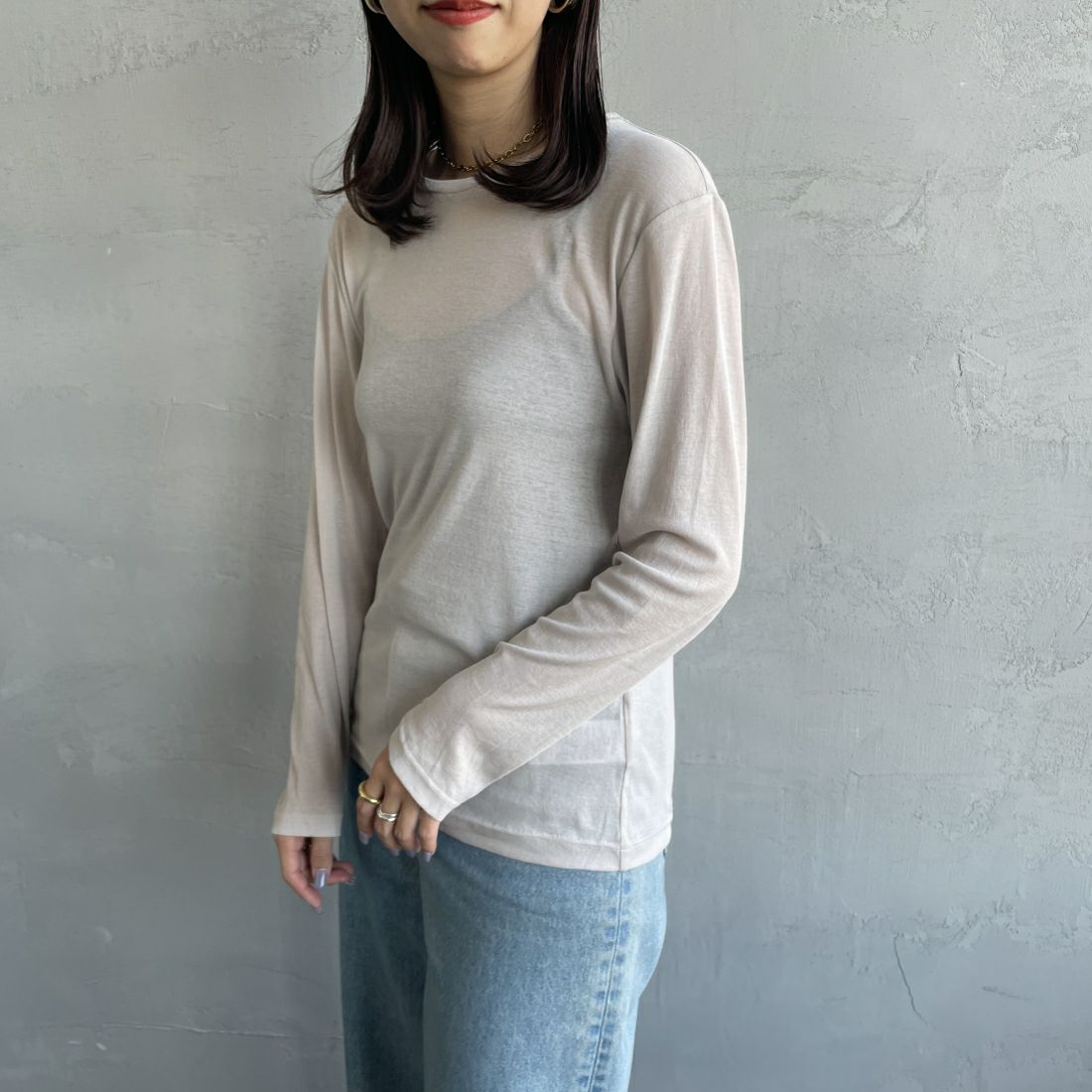 Jeans Factory Clothes [ジーンズファクトリークローズ] インナーシアーTシャツ [219054] 01 Lｸﾞﾚｰ &&モデル身長：163cm 着用サイズ：F&&