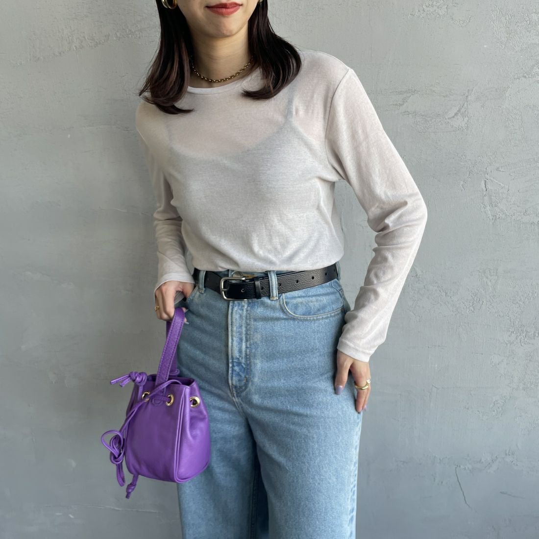 Jeans Factory Clothes [ジーンズファクトリークローズ] インナーシアーTシャツ [219054] 01 Lｸﾞﾚｰ &&モデル身長：163cm 着用サイズ：F&&