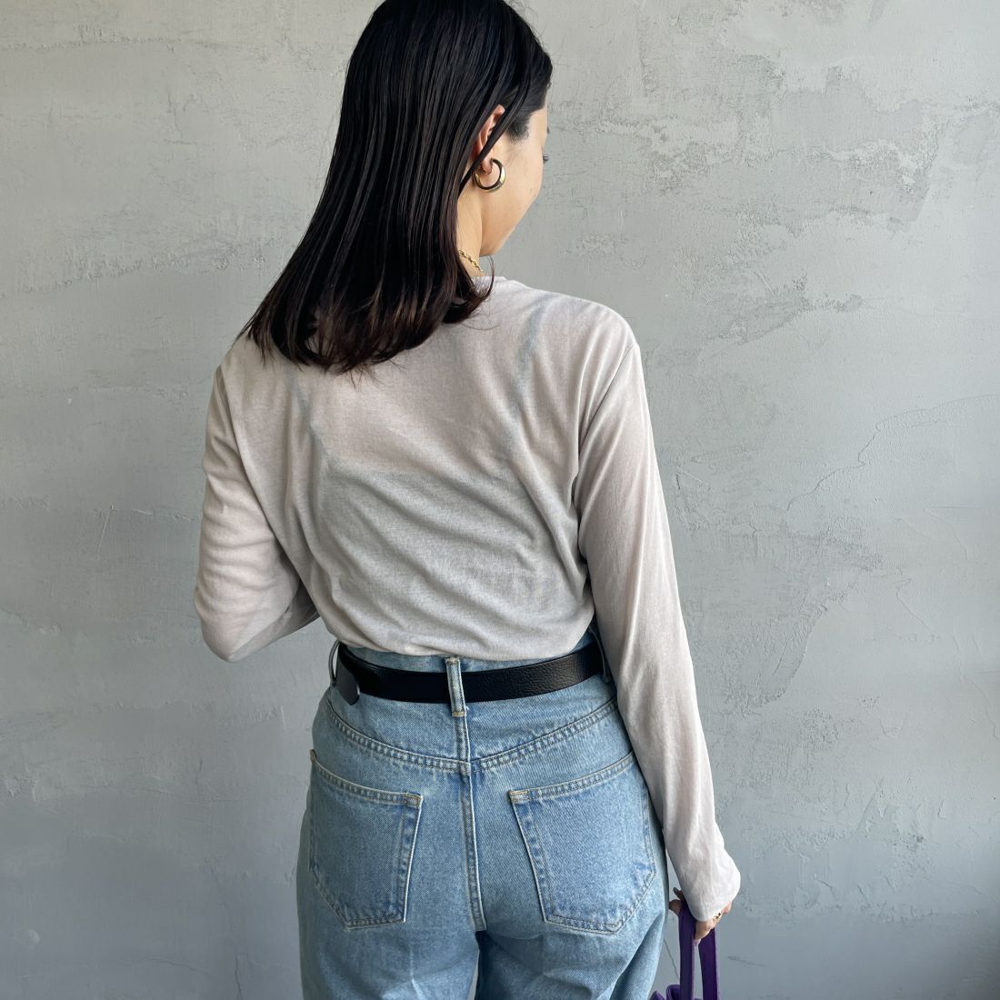 Jeans Factory Clothes [ジーンズファクトリークローズ] インナーシアーTシャツ [219054] 01 Lｸﾞﾚｰ &&モデル身長：163cm 着用サイズ：F&&