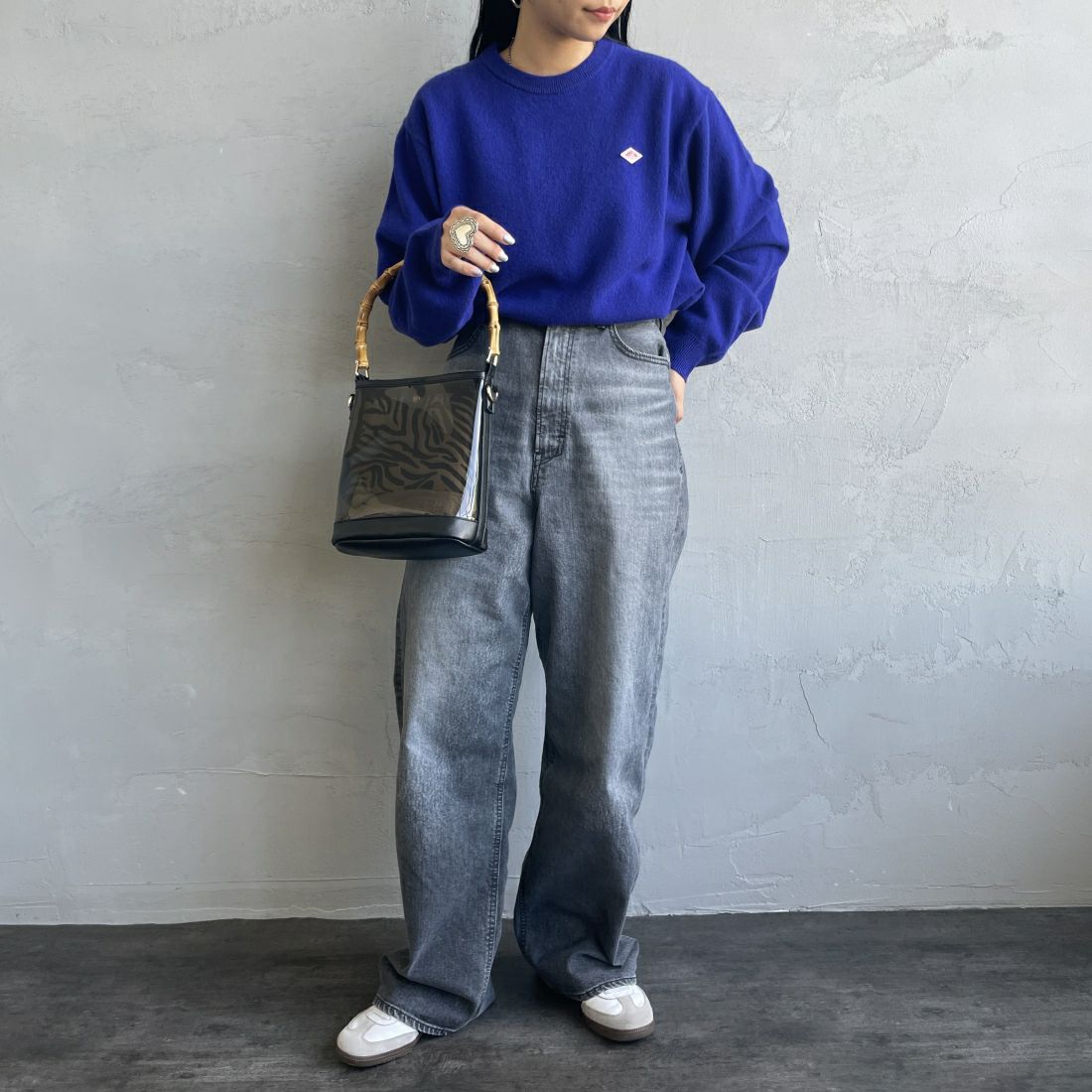 DANTON [ダントン] クルーネックプルオーバーニット [DT-D0027LMW] BLUE &&モデル身長：156cm 着用サイズ：38&&
