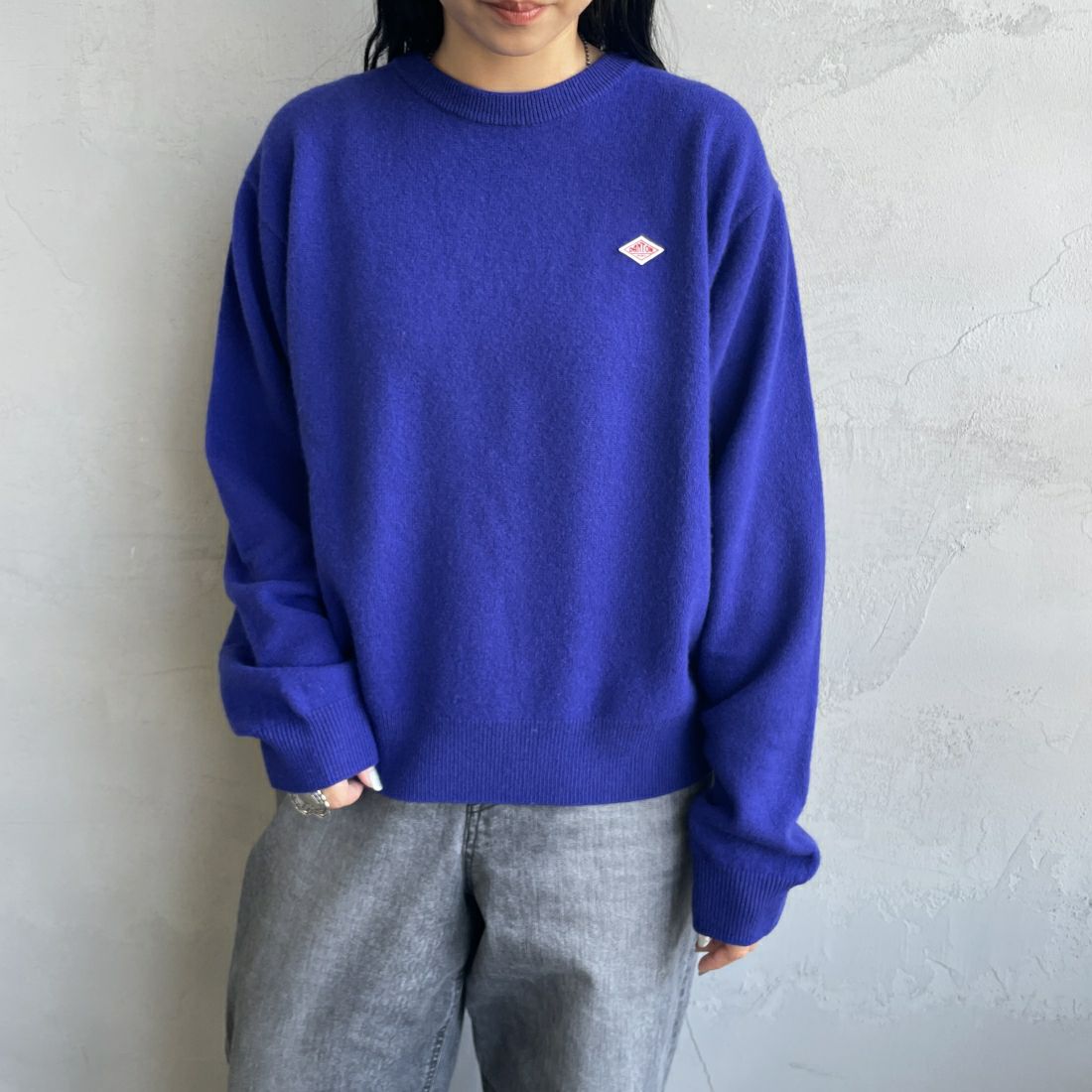 DANTON [ダントン] クルーネックプルオーバーニット [DT-D0027LMW] BLUE &&モデル身長：156cm 着用サイズ：38&&