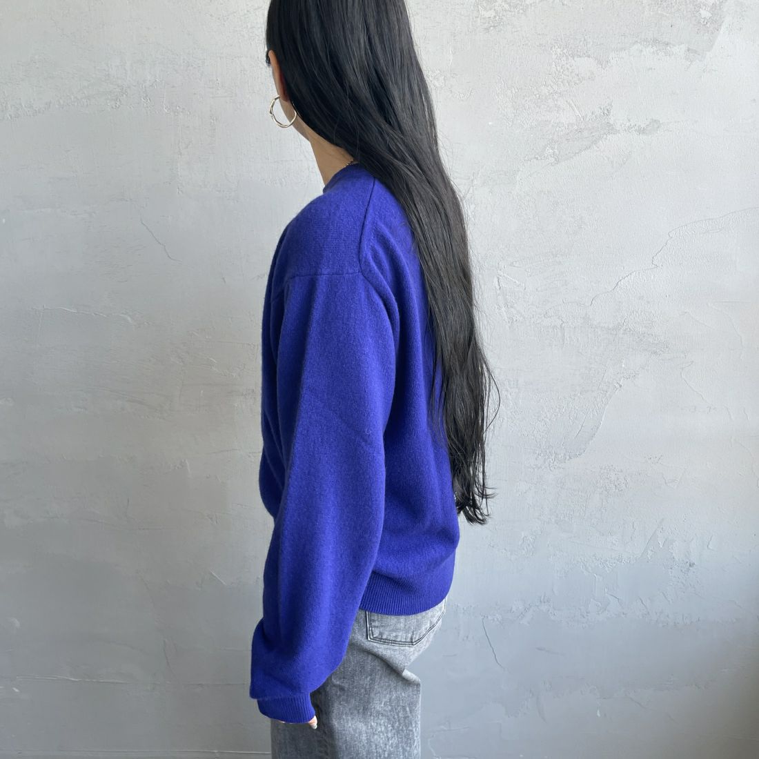 DANTON [ダントン] クルーネックプルオーバーニット [DT-D0027LMW] BLUE &&モデル身長：156cm 着用サイズ：38&&
