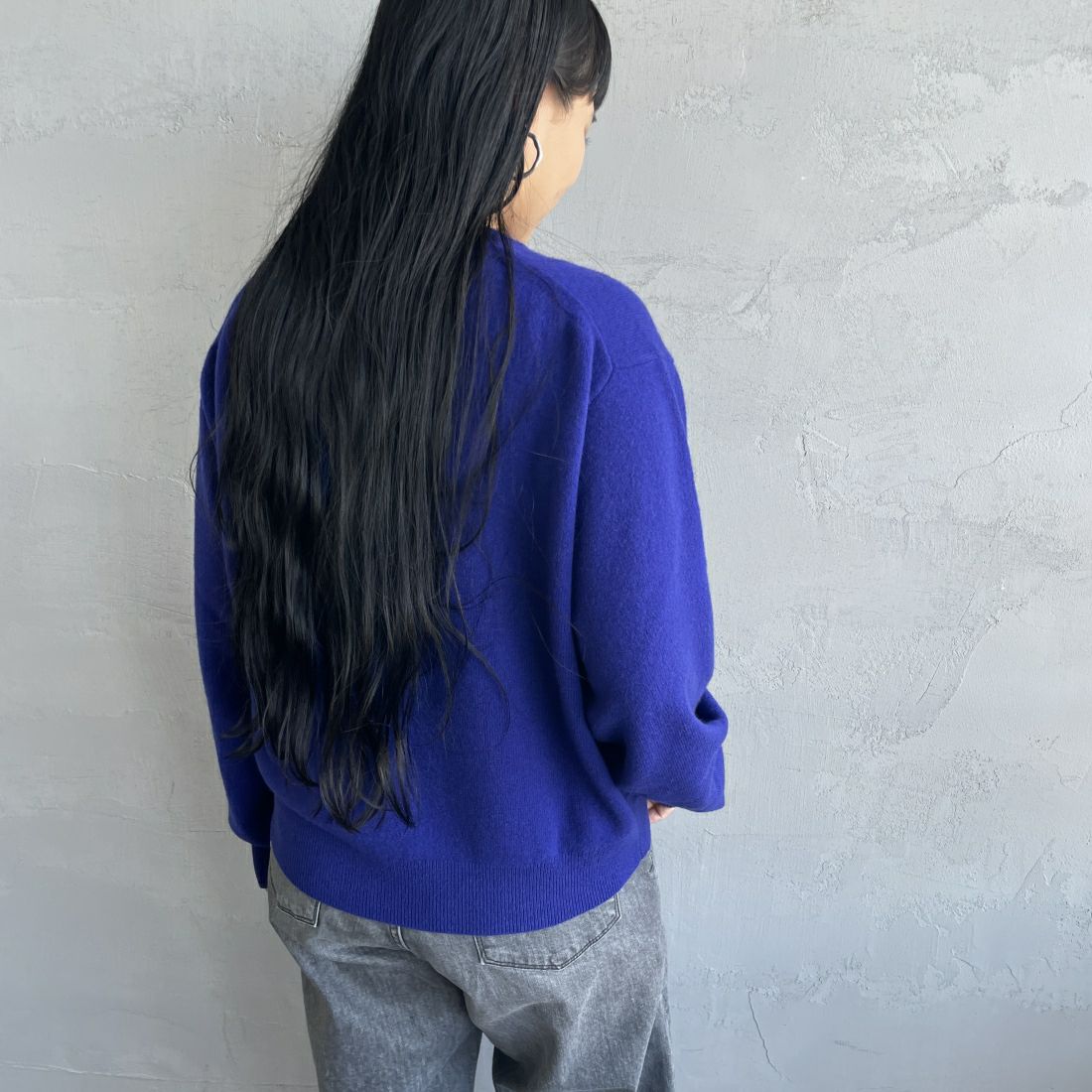 DANTON [ダントン] クルーネックプルオーバーニット [DT-D0027LMW] BLUE &&モデル身長：156cm 着用サイズ：38&&
