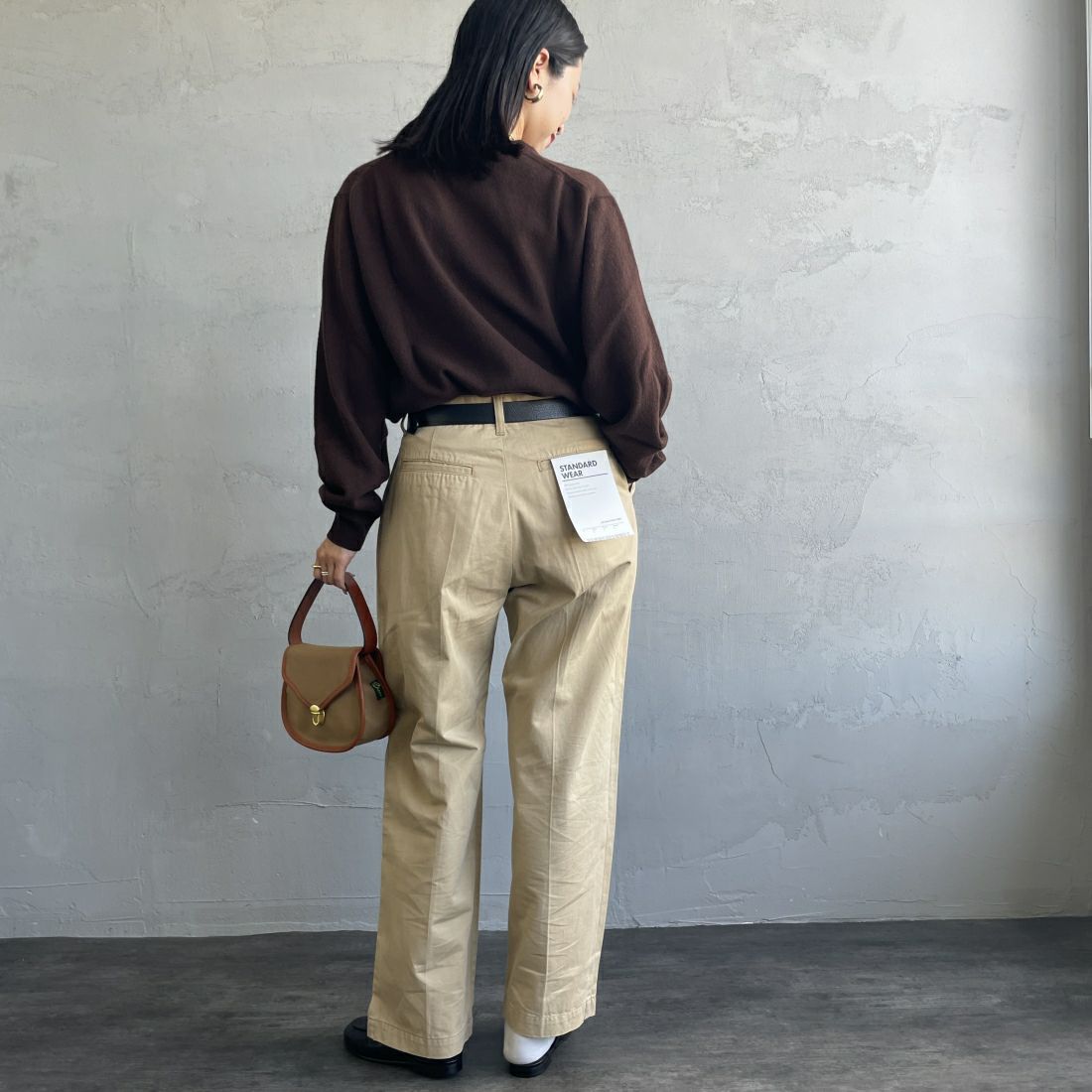 DANTON [ダントン] クルーネックプルオーバーニット [DT-D0027LMW] BROWN &&モデル身長：163cm 着用サイズ：36&&