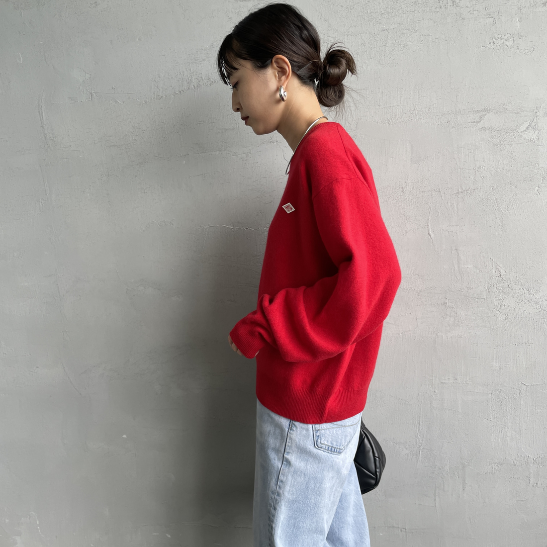 DANTON [ダントン] クルーネックプルオーバーニット [DT-D0027LMW] RED &&モデル身長：150cm 着用サイズ：36&&