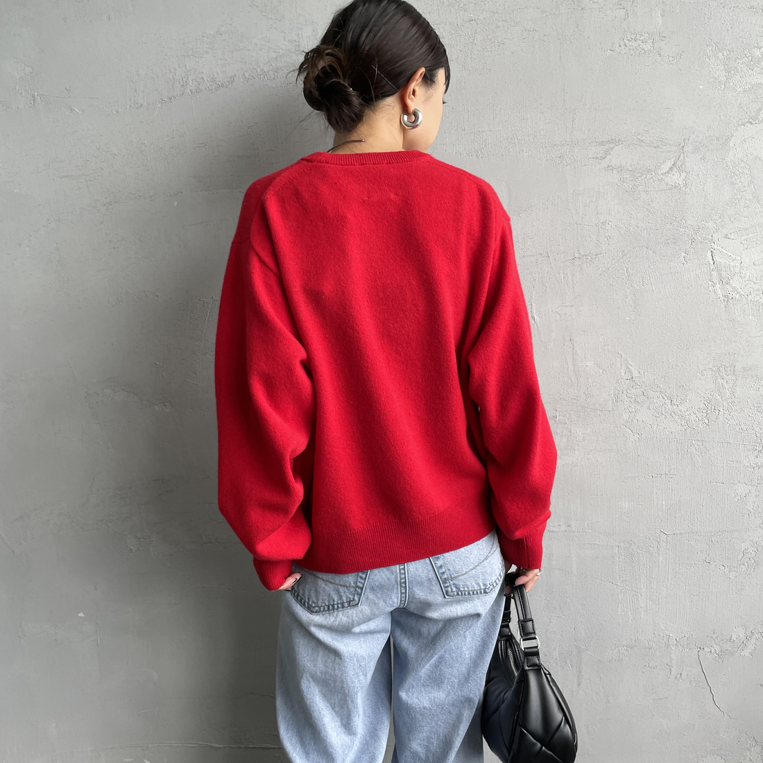 DANTON [ダントン] クルーネックプルオーバーニット [DT-D0027LMW] RED &&モデル身長：150cm 着用サイズ：36&&