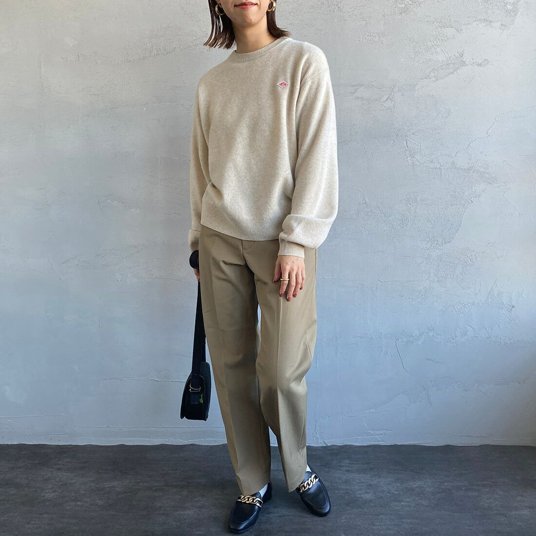 DANTON [ダントン] クルーネックプルオーバーニット [DT-D0027LMW] OATMEAL &&モデル身長：163cm 着用サイズ：38&&