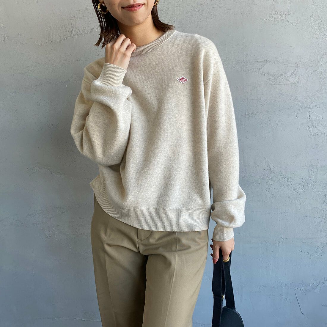 DANTON [ダントン] クルーネックプルオーバーニット [DT-D0027LMW] OATMEAL &&モデル身長：163cm 着用サイズ：38&&